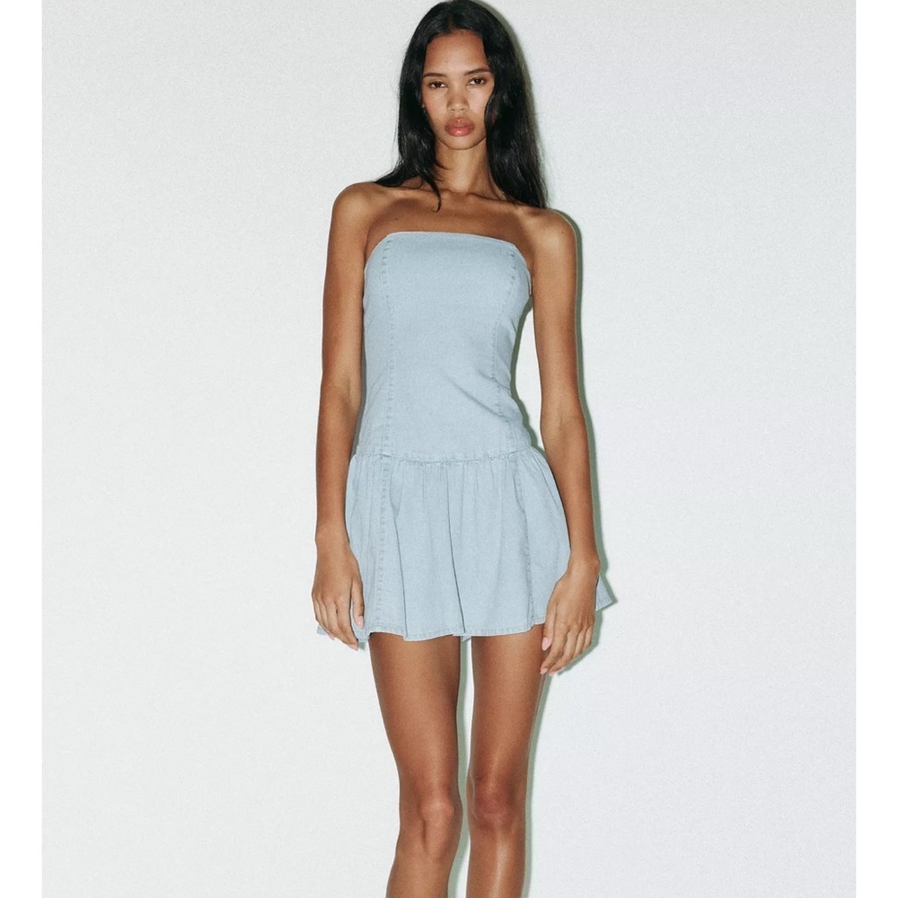 Zara TRF Denim Bandeau Dress